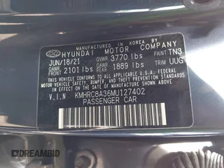 2021 Hyundai Venue SEL with VIN KMHRC8A36MU127402, listed as a IAAI auction lot 41525537 with 88,665 mi miles and . Bid and sale history available at DreamBid. Image 9.