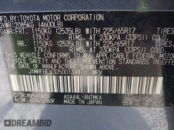 2013 Toyota RAV4 XLE with VIN JTMRFREV3D5001344, listed as a IAAI auction lot 41781186 with 146,298 mi miles. Bid and sale history available at carsss.com. Image 9.