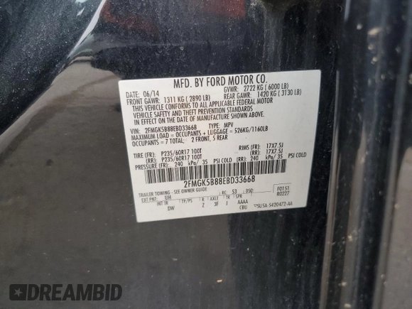 2014 Ford Flex SE z VIN 2FMGK5B88EBD33668, wystawiony jako Copart lot #58276645 z przebiegiem 178 015 mil mil oraz Czysty tytuł • Clean title. Historia ofert i sprzedaży dostępna na DreamBid. Obrazek 13.