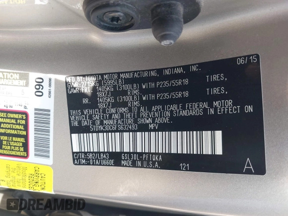 2015 Toyota Sienna XLE z VIN 5TDYK3DC6FS632493, wystawiony jako IAAI lot #42176411 z przebiegiem 172 929 mil mil oraz . Historia ofert i sprzedaży dostępna na DreamBid. Obrazek 9.