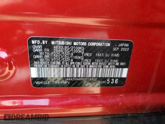 2024 Mitsubishi Eclipse Cross LE with VIN JA4ATVAAXRZ016922, listed as a Copart auction lot 59605735 with 41,133 mi miles and Salvage title. Bid and sale history available at DreamBid. Image 13.