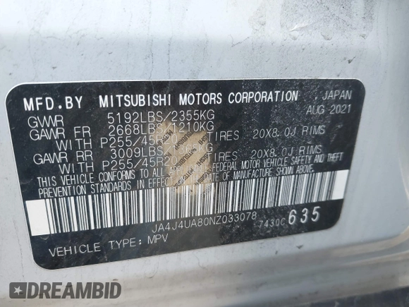 2022 Mitsubishi Outlander SE z VIN JA4J4UA80NZ033078, wystawiony jako IAAI lot #41773711 z przebiegiem 52 428 mil mil oraz . Historia ofert i sprzedaży dostępna na DreamBid. Obrazek 9.