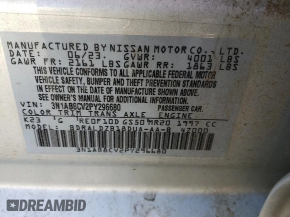 2023 Nissan Sentra SV z VIN 3N1AB8CV2PY296680, wystawiony jako Copart lot #56061875 z przebiegiem 40 503 mil mil oraz Szkoda całkowita • Salvage title. Historia ofert i sprzedaży dostępna na DreamBid. Obrazek 12.
