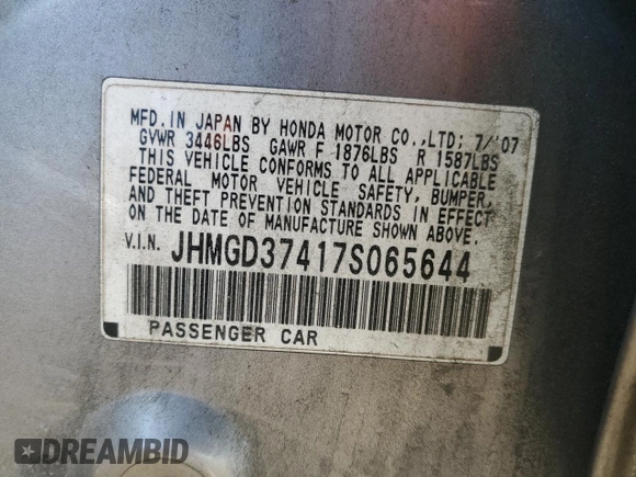 2007 Honda Fit z VIN JHMGD37417S065644, wystawiony jako Copart lot #41787565 z przebiegiem 125 745 mil mil oraz Szkoda całkowita • Salvage title. Historia ofert i sprzedaży dostępna na DreamBid. Obrazek 12.