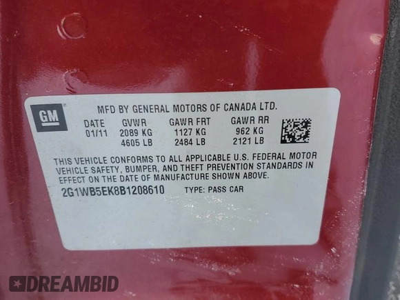 2011 Chevrolet Impala LT Retail with VIN 2G1WB5EK8B1208610, listed as a Copart auction lot 45486875 with 145,235 mi miles and Clean Title. Bid and sale history available at DreamBid. Image 13.