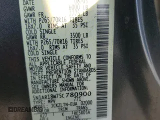 2005 Nissan Pathfinder SE z VIN 5N1AR18W75C780900, wystawiony jako Copart lot #51130985 z przebiegiem Nie podano mil oraz Czysty tytuł • Clean title. Historia ofert i sprzedaży dostępna na DreamBid. Obrazek 13.