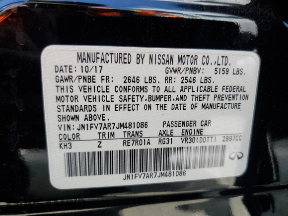 2018 Infiniti Q50 RED SPORT 400 with VIN JN1FV7AR7JM481086, listed as a Copart auction lot 49789064 with 92,296 mi miles and Clean Title. Bid and sale history available at carsss.com. Image 12.