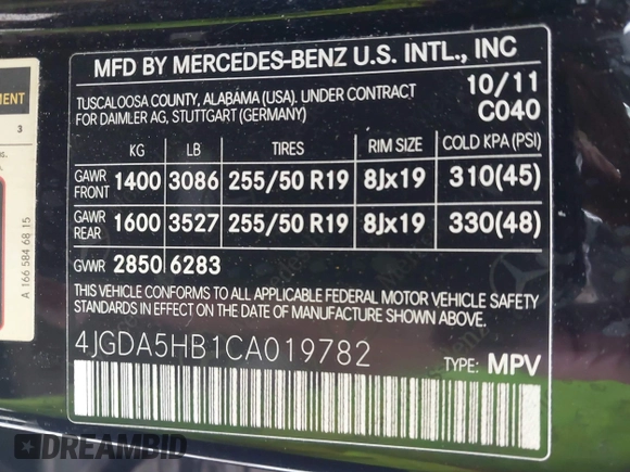 2012 Mercedes-Benz M 350 with VIN 4JGDA5HB1CA019782, listed as a IAAI auction lot 42071635 with Not provided miles and . Bid and sale history available at DreamBid. Image 9.