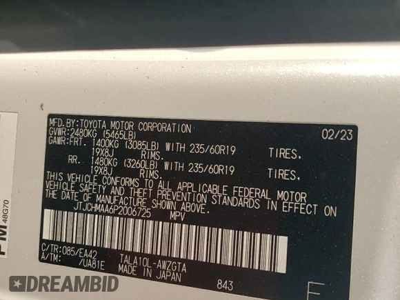 2023 Lexus RX with VIN JTJCHMAA6P2006725, listed as a Copart auction lot 76269404 with 48,086 mi miles and Salvage Title. Bid and sale history available at carsss.com. Image 13.