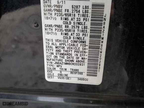 2012 Nissan Murano SL with VIN JN8AZ1MW8CW202931, listed as a Copart auction lot 85095944 with 226,879 mi miles and Clean Title. Bid and sale history available at carsss.com. Image 15.