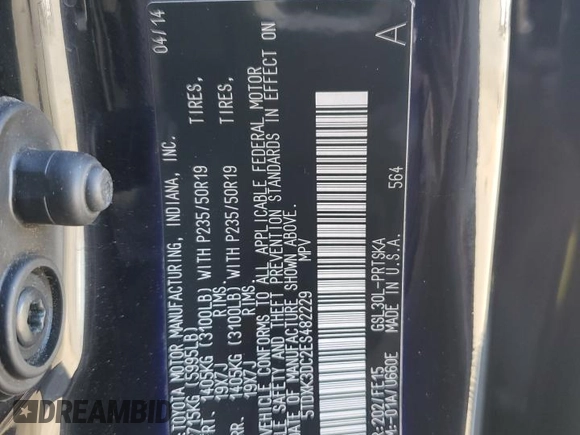 2014 Toyota Sienna SE with VIN 5TDXK3DC2ES482229, listed as a Copart auction lot 47080475 with 316,711 mi miles and Salvage Title. Bid and sale history available at DreamBid. Image 13.