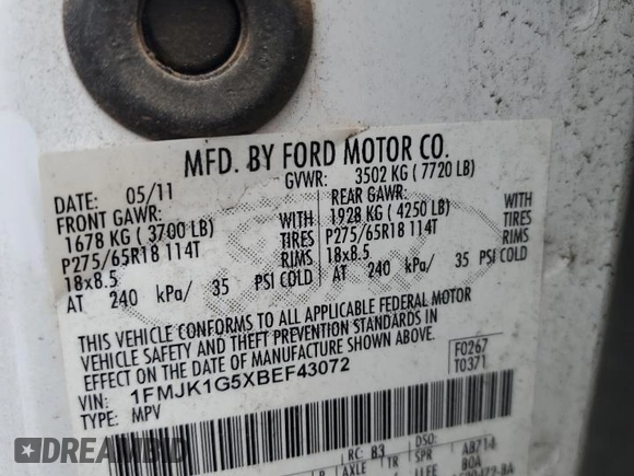 2011 Ford Expedition EL XL with VIN 1FMJK1G5XBEF43072, listed as a Copart auction lot 80767054 with 0 mi miles and Salvage Title. Bid and sale history available at carsss.com. Image 13.