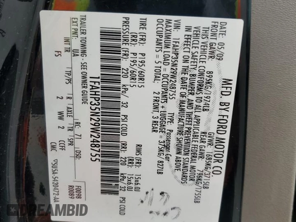 2009 Ford Focus SE z VIN 1FAHP35N29W248755, wystawiony jako Copart lot #55653955 z przebiegiem 213 234 mil mil oraz Szkoda całkowita • Salvage title. Historia ofert i sprzedaży dostępna na DreamBid. Obrazek 12.