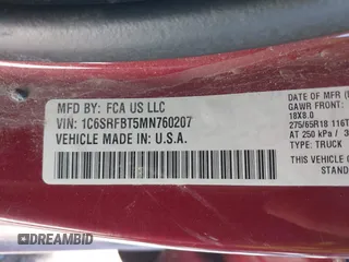 2021 Ram 1500 Big Horn с VIN 1C6SRFBT5MN760207, выставлен на аукционе IAAI как лот 41326935 с пробегом 58 667 миль миль и . История ставок и продаж доступна на DreamBid. Изображение 9.