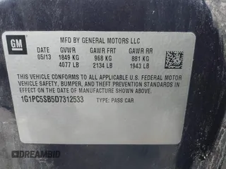 2013 Chevrolet Cruze 1LT with VIN 1G1PC5SB5D7312533, listed as a IAAI auction lot 41875213 with 94,953 mi miles and . Bid and sale history available at DreamBid. Image 9.