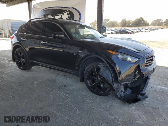 2015 Infiniti QX70 with VIN JN8CS1MW9FM482212, listed as a Copart auction lot 60725875 with 116,372 mi miles and Salvage title. Bid and sale history available at DreamBid. Image 4.