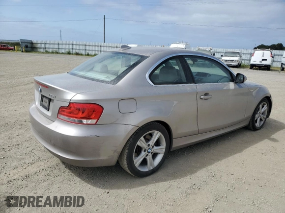 2012 BMW 1 Series 128i with VIN WBAUP9C59CVL91758, listed as a Copart auction lot 53908995 with 88,760 mi miles and Salvage title. Bid and sale history available at DreamBid. Image 3.