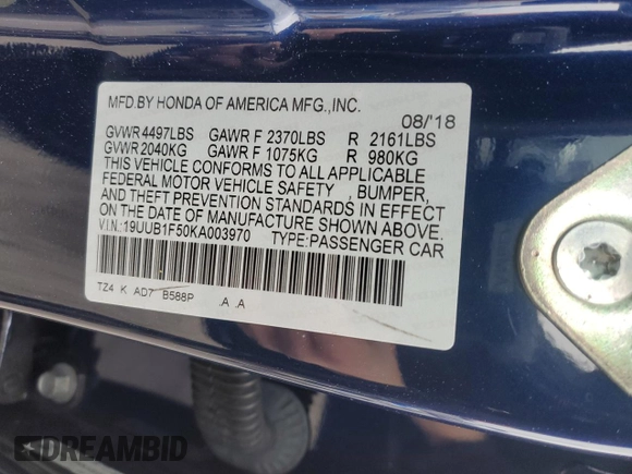 2019 Acura TLX w/Technology Pkg with VIN 19UUB1F50KA003970, listed as a Copart auction lot 88064115 with 70,541 mi miles and Salvage Title. Bid and sale history available at carsss.com. Image 12.