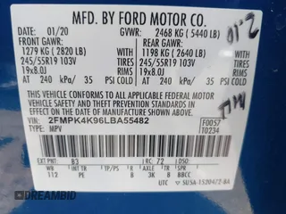 2020 Ford Edge Titanium with VIN 2FMPK4K96LBA55482, listed as a IAAI auction lot 42557716 with 61,509 mi miles and . Bid and sale history available at DreamBid. Image 9.