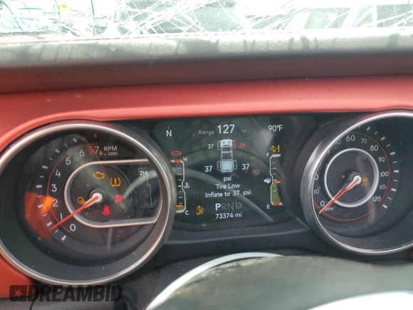 2020 Jeep Gladiator Rubicon with VIN 1C6JJTBG7LL112446, listed as a Copart auction lot 53548815 with 73,374 mi miles and Non Repairable. Bid and sale history available at DreamBid. Image 9.