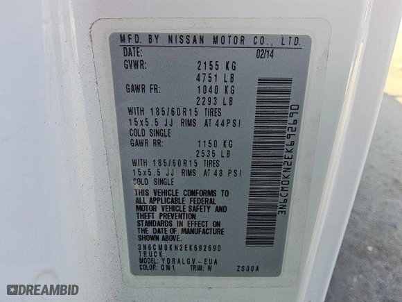 2014 Nissan NV200 SV with VIN 3N6CM0KN2EK692690, listed as a Copart auction lot 44017865 with 145,311 mi miles and Clean Title. Bid and sale history available at carsss.com. Image 12.