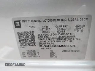 2021 Chevrolet Blazer LT with VIN 3GNKBDRS5MS511594, listed as a IAAI auction lot 41135245 with 73,304 mi miles and . Bid and sale history available at DreamBid. Image 9.