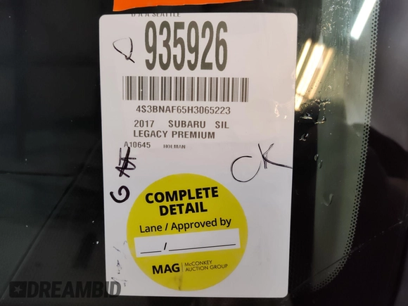2017 Subaru Legacy Premium with VIN 4S3BNAF65H3065223, listed as a IAAI auction lot 42801701 with 86,439 mi miles and . Bid and sale history available at DreamBid. Image 15.