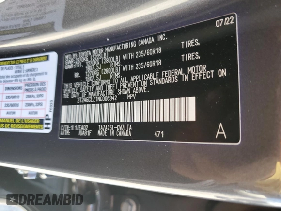 2022 Lexus NX with VIN 2T2AGCEZ1NC006942, listed as a Copart auction lot 66976584 with 37,541 mi miles and Salvage Title. Bid and sale history available at carsss.com. Image 13.