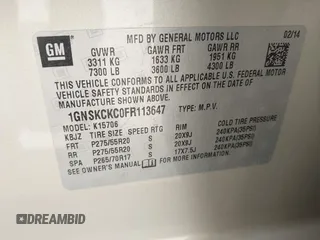 2015 Chevrolet Tahoe LTZ z VIN 1GNSKCKC0FR113647, wystawiony jako IAAI lot #42288089 z przebiegiem 113 322 mil mil oraz . Historia ofert i sprzedaży dostępna na DreamBid. Obrazek 9.