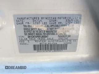 2015 Nissan Versa SV with VIN 3N1CN7AP0FL802047, listed as a IAAI auction lot 42049987 with 157,747 mi miles. Bid and sale history available at carsss.com. Image 9.