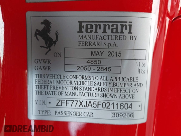 2015 Ferrari California T с VIN ZFF77XJA5F0211604, выставлен на аукционе IAAI как лот 42379871 с пробегом 3 140 миль миль и . История ставок и продаж доступна на DreamBid. Изображение 9.