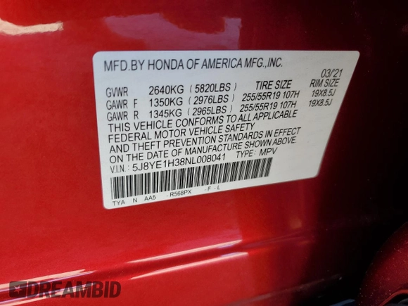 2022 Acura MDX with VIN 5J8YE1H38NL008041, listed as a Copart auction lot 81429754 with 40,810 mi miles and Salvage Title. Bid and sale history available at carsss.com. Image 14.