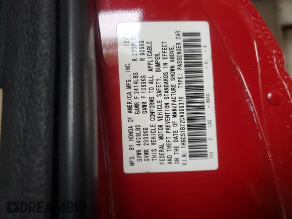 2012 Honda Accord EX z VIN 1HGCS1B72CA005370, wystawiony jako Copart lot #58872775 z przebiegiem 178 866 mil mil oraz Czysty tytuł • Clean title. Historia ofert i sprzedaży dostępna na DreamBid. Obrazek 12.