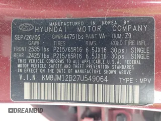 2007 Hyundai Tucson GLS with VIN KM8JM12B27U549064, listed as a IAAI auction lot 42019695 with 223,144 mi miles. Bid and sale history available at carsss.com. Image 9.