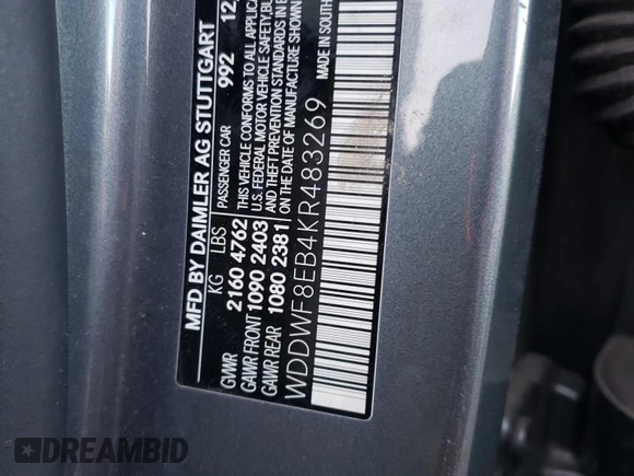 2019 Mercedes-Benz C 300 with VIN WDDWF8EB4KR483269, listed as a Copart auction lot 43979555 with Not Provided miles and Clean Title. Bid and sale history available at carsss.com. Image 12.