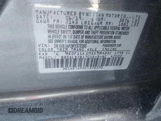 2019 Nissan Sentra SV with VIN 3N1AB7AP2KY372390, listed as a IAAI auction lot 41621109 with 49,462 mi miles and . Bid and sale history available at DreamBid. Image 9.