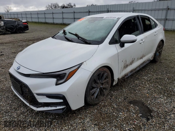 2023 Toyota Corolla Hybrid LE with VIN JTDBCMFE9PJ012260, listed as a Copart auction lot 44439185 with 0 mi miles and Salvage Title. Bid and sale history available at carsss.com. Image 1.