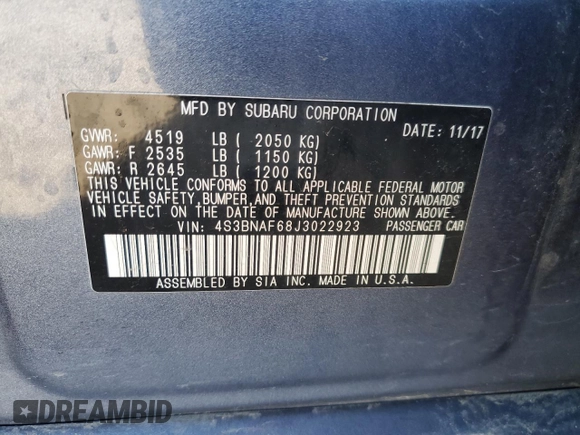 2018 Subaru Legacy Premium with VIN 4S3BNAF68J3022923, listed as a Copart auction lot 46794693 with 95,419 mi miles. Bid and sale history available at carsss.com. Image 14.