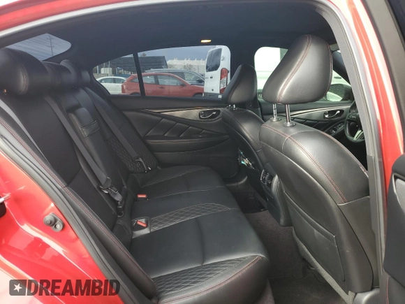 2018 Infiniti Q50 Red Sport 400 with VIN JN1FV7AR6JM481502, listed as a Copart auction lot 79382084 with 74,095 mi miles and Salvage title. Bid and sale history available at DreamBid. Image 10.