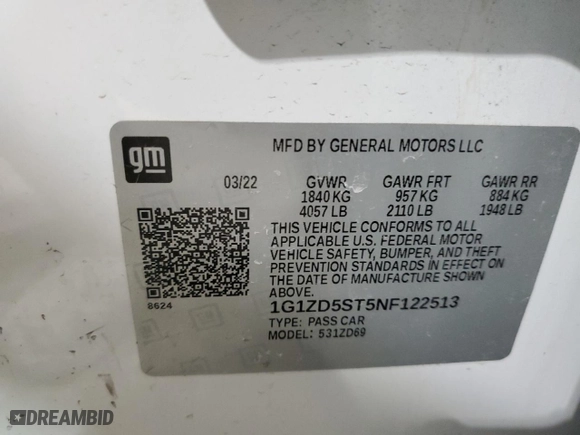 2022 Chevrolet Malibu LT with VIN 1G1ZD5ST5NF122513, listed as a Copart auction lot 49884775 with 71,191 mi miles and Salvage Title. Bid and sale history available at carsss.com. Image 12.