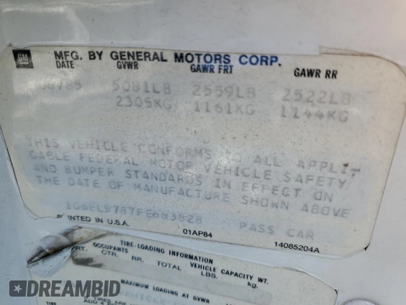 1985 Cadillac Eldorado z VIN 1G6EL5787FE663828, wystawiony jako Copart lot #47460755 z przebiegiem 91 853 mil mil oraz Tytuł czysty. Historia ofert i sprzedaży dostępna na DreamBid. Obrazek 12.