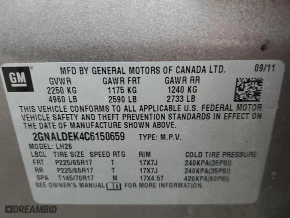 2012 Chevrolet Equinox LT w/1LT with VIN 2GNALDEK4C6150659, listed as a Copart auction lot 85827884 with 141,704 mi miles and Salvage Title. Bid and sale history available at carsss.com. Image 15.