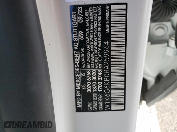2024 Mercedes-Benz S 580e with VIN W1K6G6KB0RA259964, listed as a Copart auction lot 82029224 with 9,447 mi miles and Salvage Title. Bid and sale history available at DreamBid. Image 12.