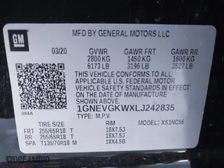2020 Chevrolet Traverse LT Cloth with VIN 1GNEVGKWXLJ242835, listed as a IAAI auction lot 41251285 with 55,639 mi miles. Bid and sale history available at carsss.com. Image 9.