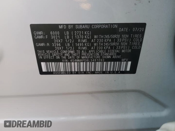 2020 Subaru Ascent Limited с VIN 4S4WMAPD8L3481093, выставлен на аукционе Copart как лот 61719745 с пробегом 74 428 миль миль и Списание • Salvage title. История ставок и продаж доступна на DreamBid. Изображение 14.