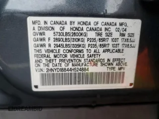 2004 Acura MDX Touring Pkg w/Navigation with VIN 2HNYD18844H524884, listed as a Copart auction lot 43446745 with 282,799 mi miles and Salvage Title. Bid and sale history available at carsss.com. Image 13.