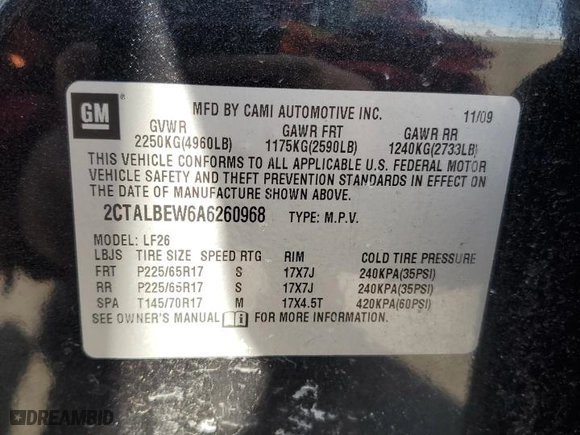 2010 GMC Terrain SLE-1 with VIN 2CTALBEW6A6260968, listed as a Copart auction lot 51011625 with 111,478 mi miles and Clean Title. Bid and sale history available at carsss.com. Image 13.