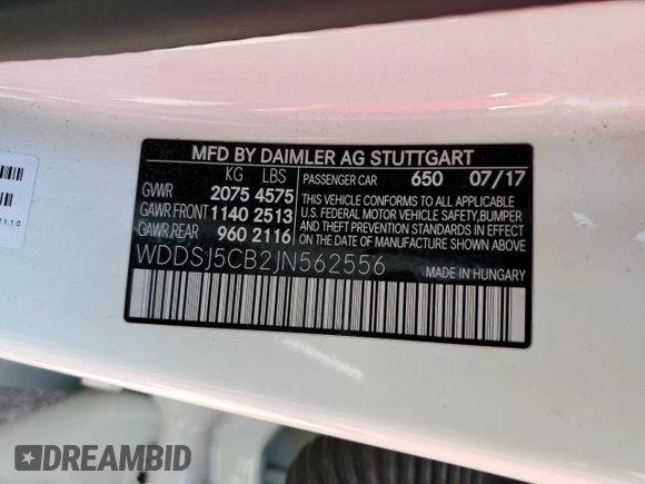 2018 Mercedes-Benz CLA with VIN WDDSJ5CB2JN562556, listed as a Copart auction lot 59077804 with 50,834 mi miles and Salvage Title. Bid and sale history available at carsss.com. Image 12.