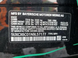 2022 BMW X7 M50i with VIN 5UXCX6C01N9L57177, listed as a Copart auction lot 88522035 with 33,031 mi miles and Salvage Title. Bid and sale history available at carsss.com. Image 13.