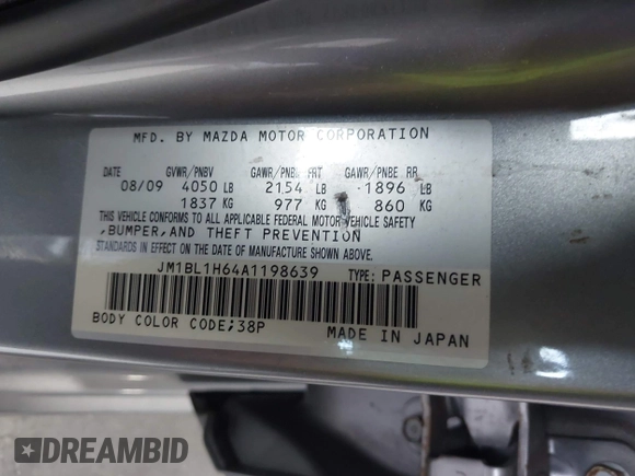 2010 Mazda 3 S Sport with VIN JM1BL1H64A1198639, listed as a IAAI auction lot 42681028 with 91,502 mi miles and . Bid and sale history available at DreamBid. Image 9.